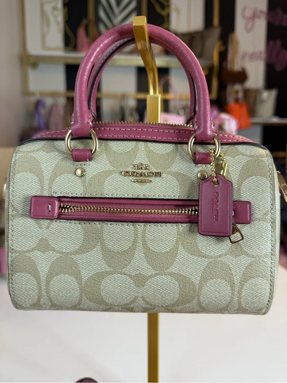 Coach Mini Rowan C9947 Signature Canvas Pink Rouge Crossbody Satchel authentic